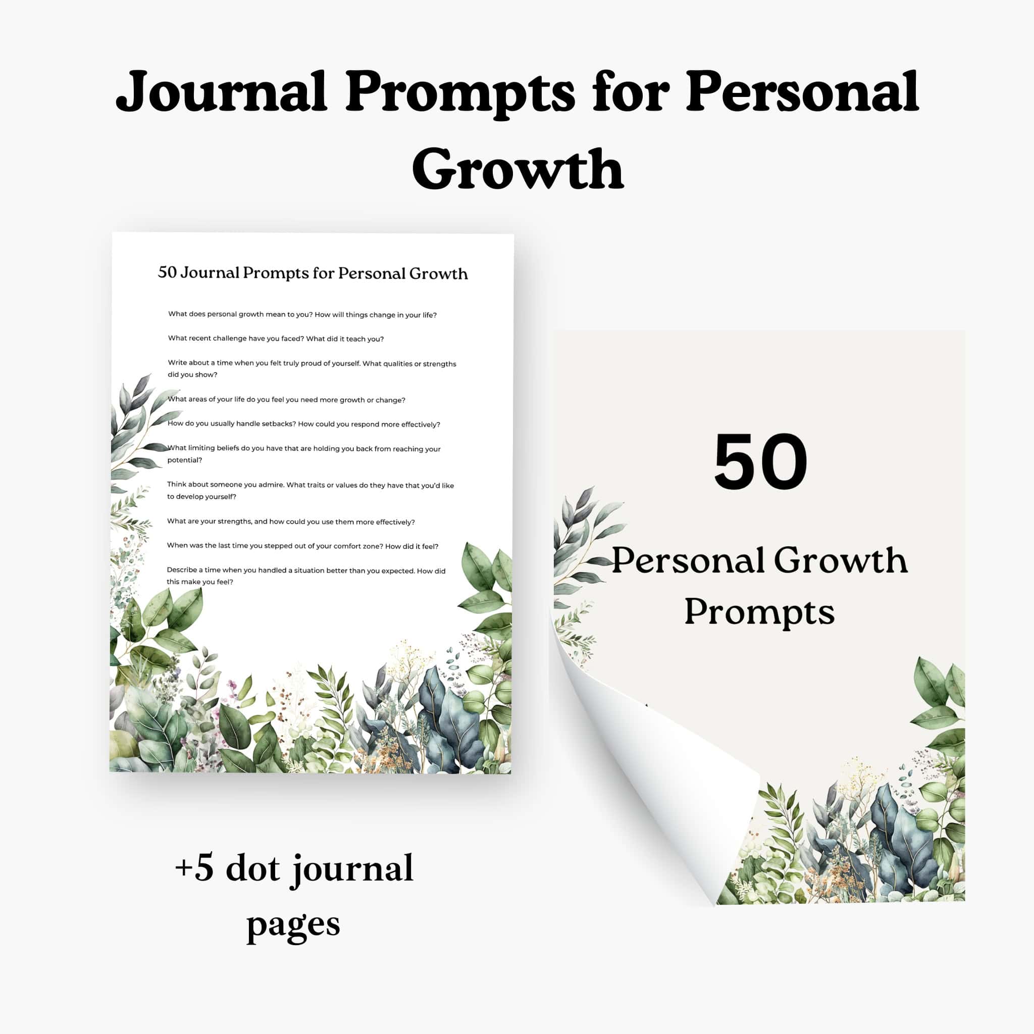 50 Journal Prompts for Personal Growth with flower border